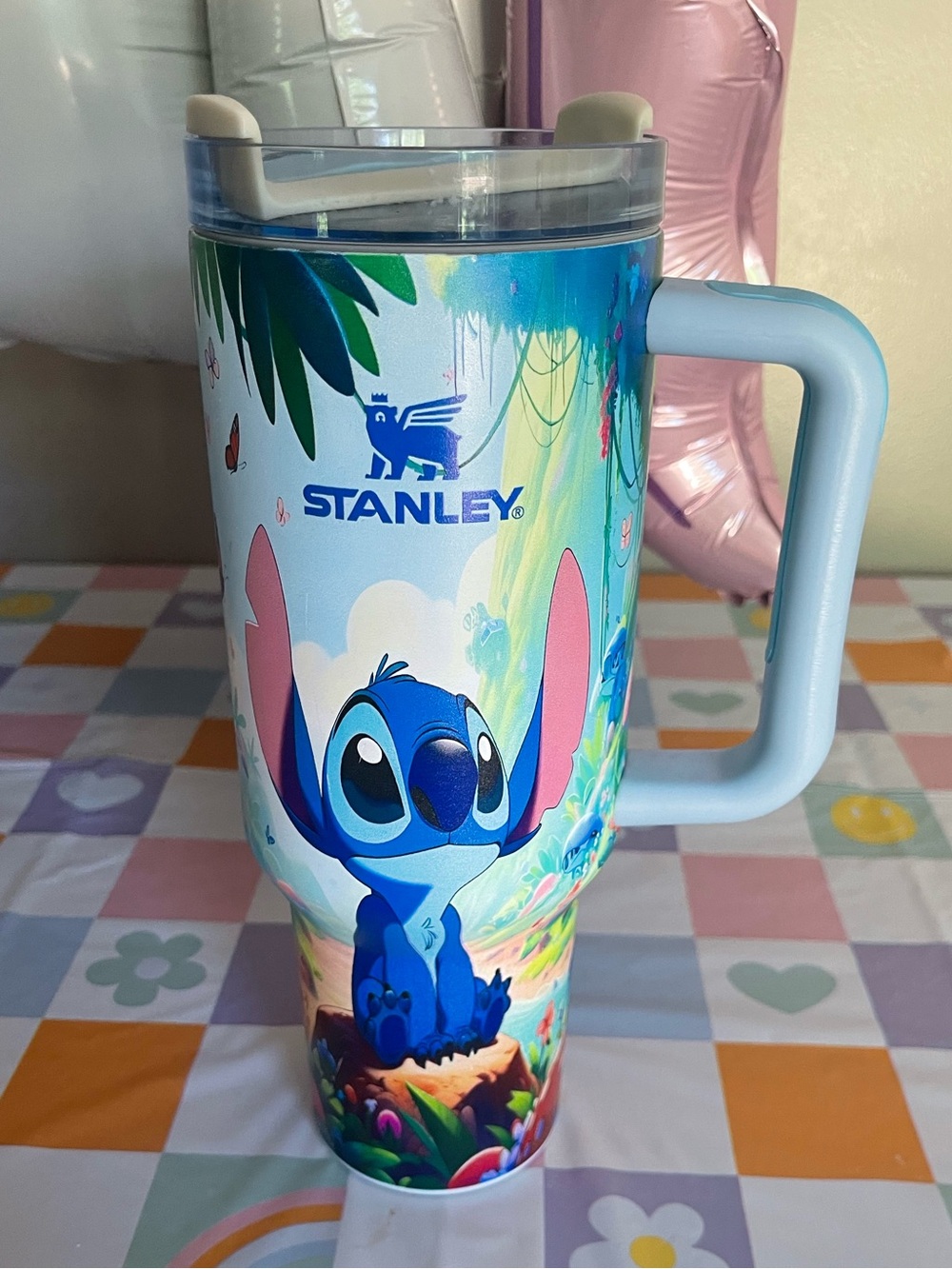 Stanley inspired light Blue Stitch Travel Tumbler with Handle